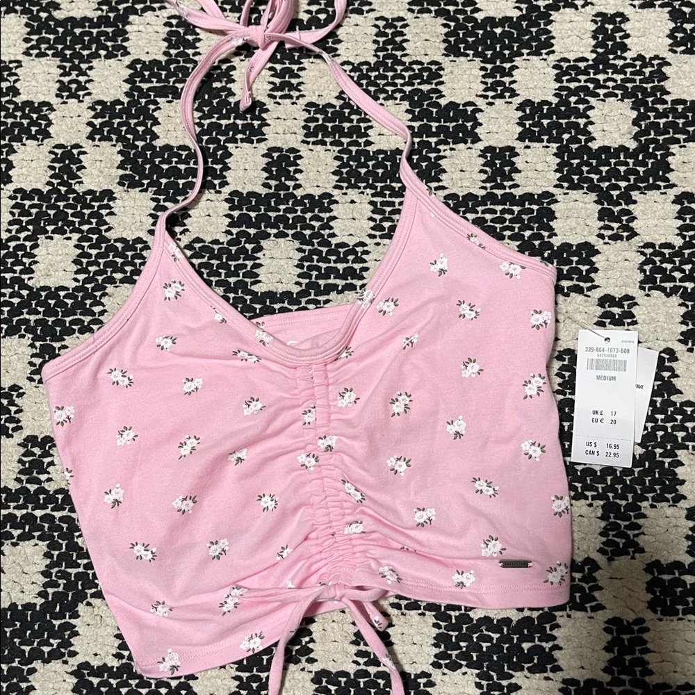 Hollister Baby pink floral halter tie crop top